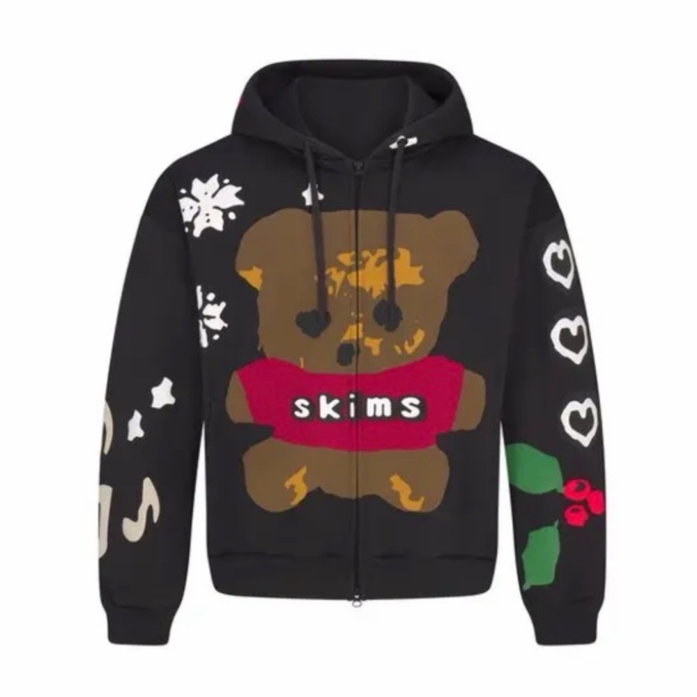 SKIMS x CPFM Heavyweight Fleece Zip Hoodie NWT Large Onyx Teddy Bear Print
